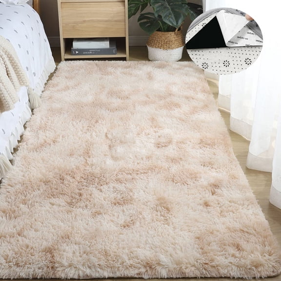 FUDAKUNA Beige Brown Fluffy Rug 39" x 63" Soft and Comfortable Shaggy Non Slip Backing Carpet for Bedroom Living Room Nursery