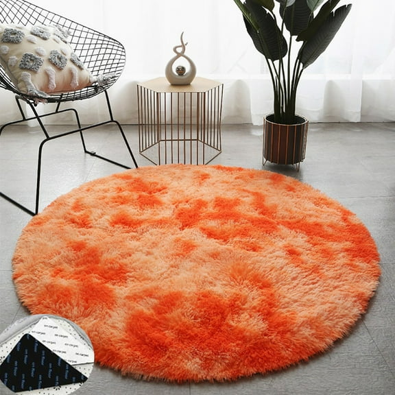 FUDAKUNA Orange Fluffy Area Rug Round 48" Soft Plush Modern Carpet for Living Room Bedroom Kids Room Floor Mat