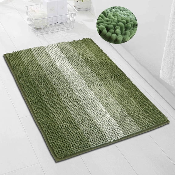 FUDAKUNA Fluffy Chenille Bathroom Rugs Anti-slip Absorbent 19.6" x 31.5" Green Stripes Decor Bath Mat Machine Washable