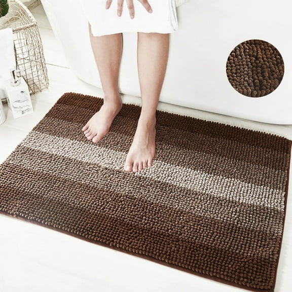 FUDAKUNA Fluffy Chenille Bathroom Rugs Anti-slip Absorbent Gradient Brown Stripes 19.6" x 31.5" Rectangular Bath Mat Machine Washable