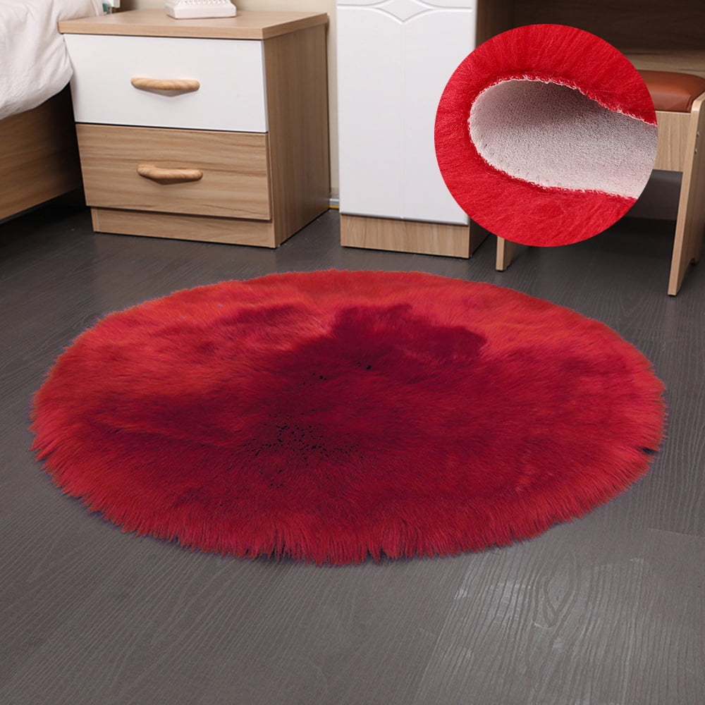 FUDAKUNA Fluffy Red Shaggy Area Rugs Round 28