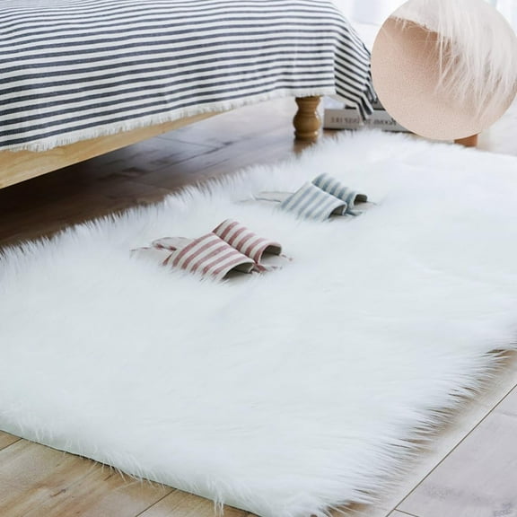 FUDAKUNA Fluffy Shaggy Area Rug 28"x39" White Faux Sheepskin Rugs for Living Room Bedroom Carpet Rectangular