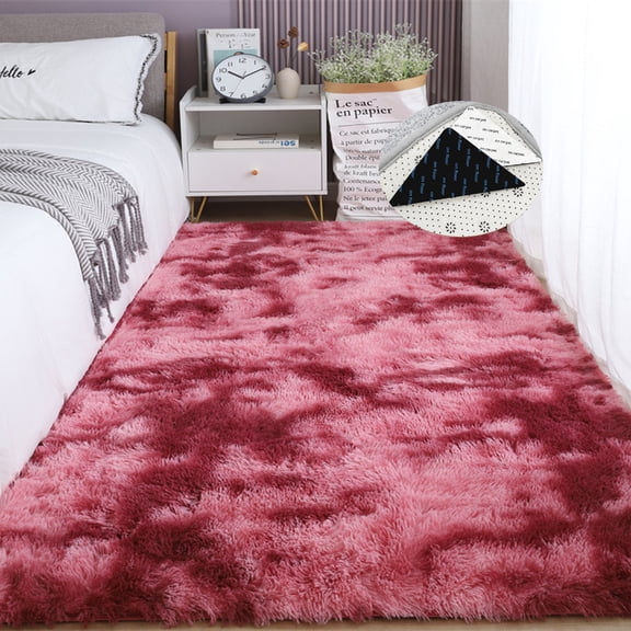 FUDAKUNA Fluffy Shaggy Area Rug 48"x63" Gray Purple Soft Plush Fuzzy Floor Mats Non-Slip Backing Carpet Rectangular