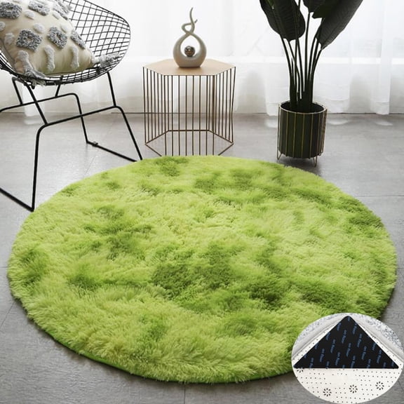FUDAKUNA Fluffy Shaggy Area Rug Round 48" Gradient Green Plush Carpet for Living Room Bedroom