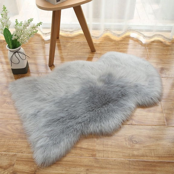 FUDAKUNA Gray Soft Plush Area Rugs 20 x 32inch Faux Fur Sheepskin Shaggy Small Carpet for Bedroom Living Room Nursery Cushion