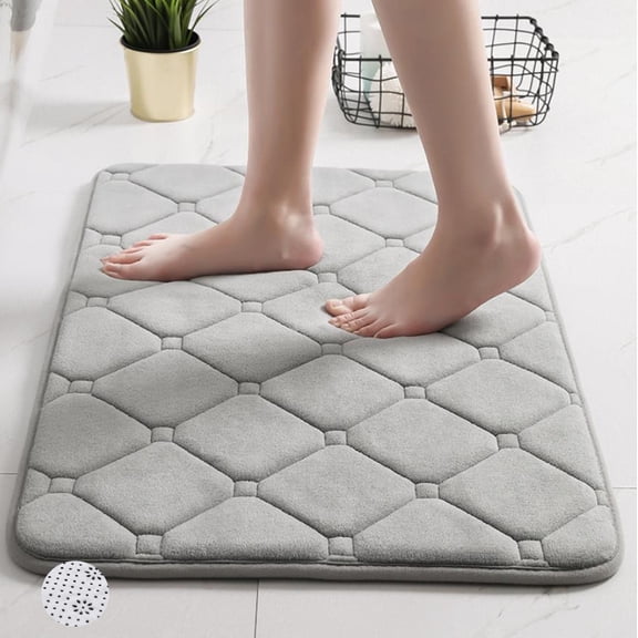 FUDAKUNA Memory Foam Bath Rug Absorbent Anti-Slip 18"x30" Gray Geometric Pattern Bathroom Mats Washable