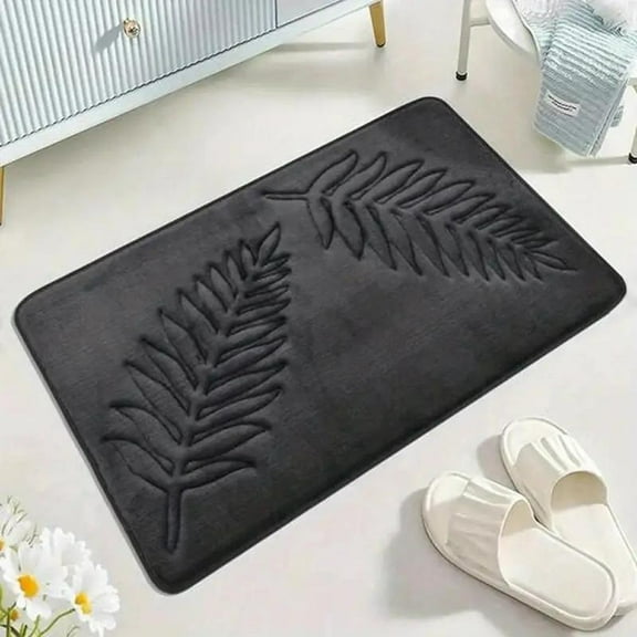 FUDAKUNA Modern Bath Rugs, 20 x 32 Inch, Soft Memory Foam, Water Absorbent, Gray Leaves Pattern, Machine Washable