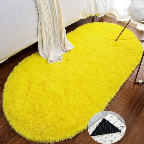FUDAKUNA Modern Shaggy Area Rug Oval 24 x 63 Inch Soft Plush Fluffy Yellow Shaggy Carpet