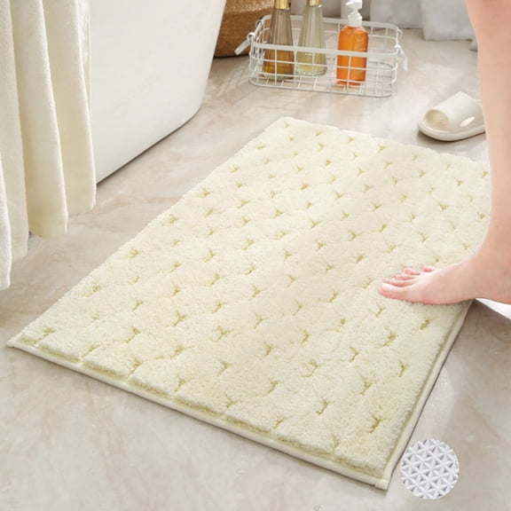 FUDAKUNA Modern Shaggy Non-Slip Backing Beige Microfiber Bath Rugs, 16 x 24 Inch, Machine Washable