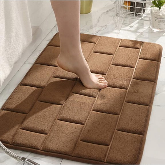 FUDAKUNA Modern Soft Memory Foam Bathroom Rugs Anti-Slip 20 x 32inches, Brown Brick Stripes Absorbent Bath Mat Machine Washable