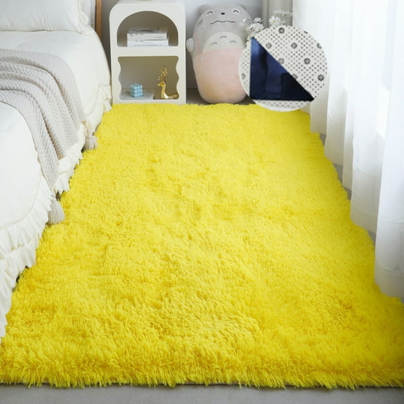 FUDAKUNA Modern Yellow Fluffy Area Rug 39" x 63" Soft and Comfortable Shaggy Carpet for Living Room Bedroom Bedside