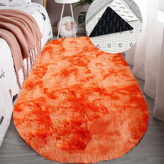 FUDAKUNA Plush Orange Area Rugs Oval 32 x 79inch Fluffy Shaggy Non Slip Backing Carpet Floor Mats for Living Room Bedroom