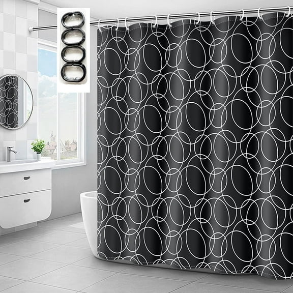 FUDAKUNA Polyester Waterproof Shower Curtains Washable 70 x 79 inches Bathroom Bathtub Liners with 16 Pcs Black Hooks