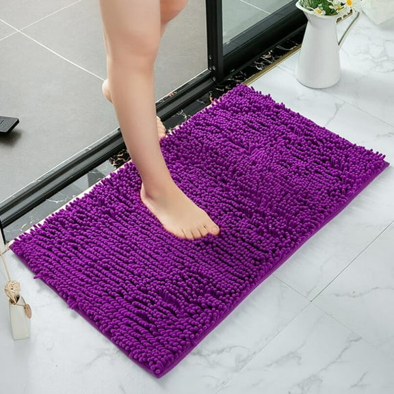 FUDAKUNA Purple Chenille Fluffy Bathroom Rugs Water Absorbent Anti Slip Rectangular Bath Mats 19"x31"