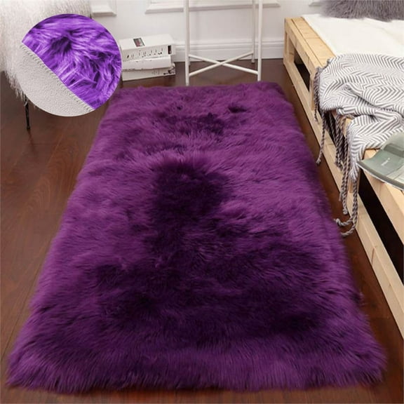 FUDAKUNA Purple Fluffy Shaggy Rug 24"x48" Soft Plush Faux Sheepskin Non-Slip Backing Carpet
