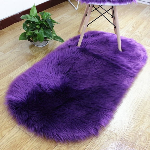 FUDAKUNA Purple Plush Area Rugs Oval 24" x 36" Faux Sheepskin Floor Mats Chair Sofa Shaggy Cushion