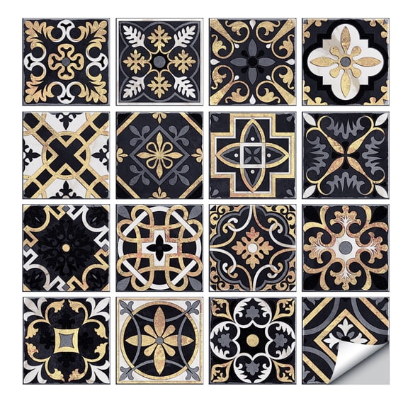 FUDAKUNA Retro Floral Pattern Wall Sticker 16 Sheet Tile Backsplash Stickers Mural 6"x6"