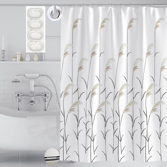 FUDAKUNA Shower Curtain Set with Reed Pattern 79"x79" Waterproof Polyester White Curtains 16 Hooks Machine Washable