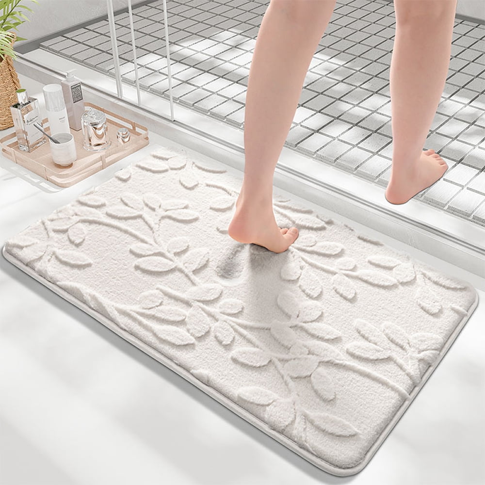 FUDAKUNA Soft Beige White Memory Foam Bathroom Rug 20"x32" Non-Slip Absorbent Plush Bath Mat Machine Washable