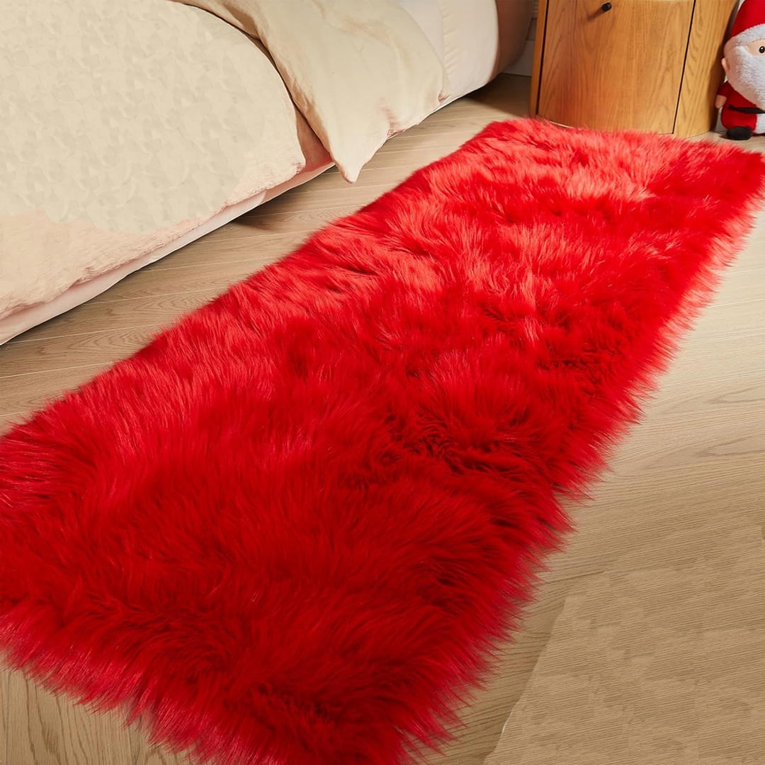 FUDAKUNA Soft Faux Fur Sheepskin Area Rug Red 20