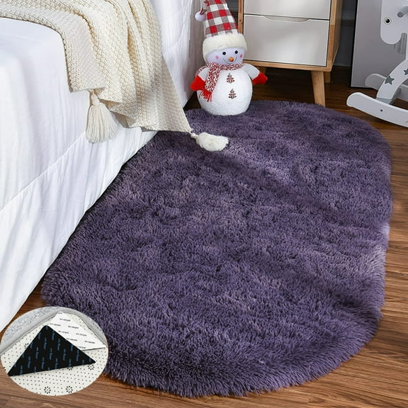 FUDAKUNA Soft Fluffy Area Rug Shaggy Oval 32" x 63" Gray Purple Fuzzy Plush Absorbent Non Slip Backing Carpet