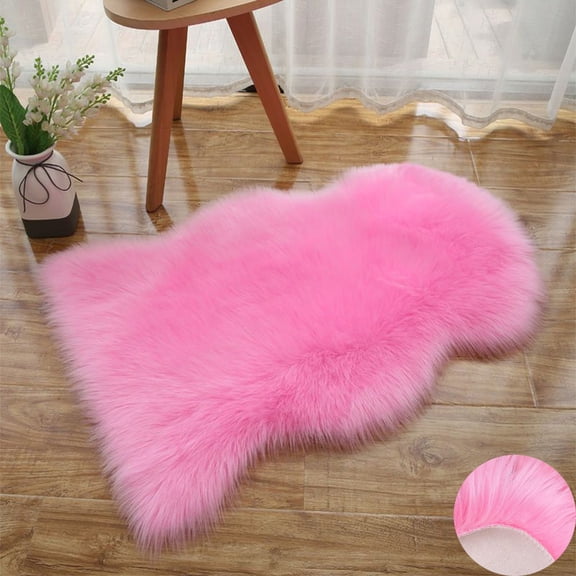 FUDAKUNA Soft Fluffy Area Rugs 32" x 20" Faux Fur Sheepskin Rose Red Mat for Bedroom Living Room Nursery Machine Washable