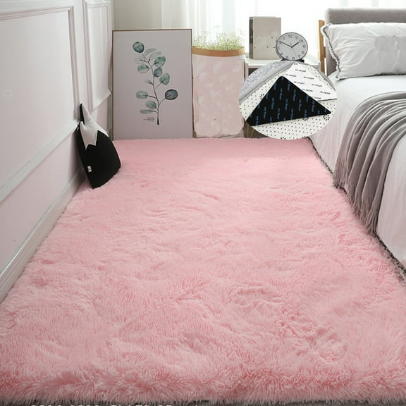 FUDAKUNA Soft Fluffy Area Rugs Rectangular 48" x 63" Pink Shaggy Non-Slip Backing Floor Mats Plush Carpet