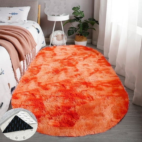 FUDAKUNA Soft Plush Orange Area Rugs Oval 31" x 63"  Modern Decor Fuzzy Carpet for Bedroom Living Room Kids Room Nursery Non-Slip Backing Floor Mat