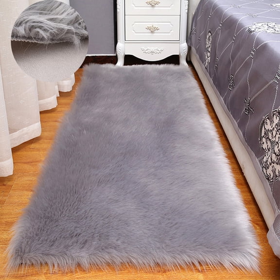 FUDAKUNA Soft Fluffy Gray Area Rugs 24" x 60" Faux Fur Sheepskin Non Slip Backing Rectangular Shaggy Carpet for Living Room Nursery