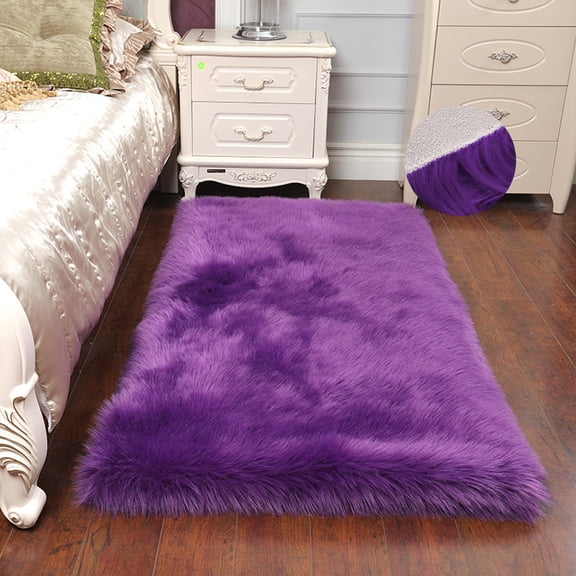 FUDAKUNA Soft Fluffy Purple Area Rugs 20" x 60" Rectangular Faux Fur Sheepskin Non Slip Backing Shaggy Carpet