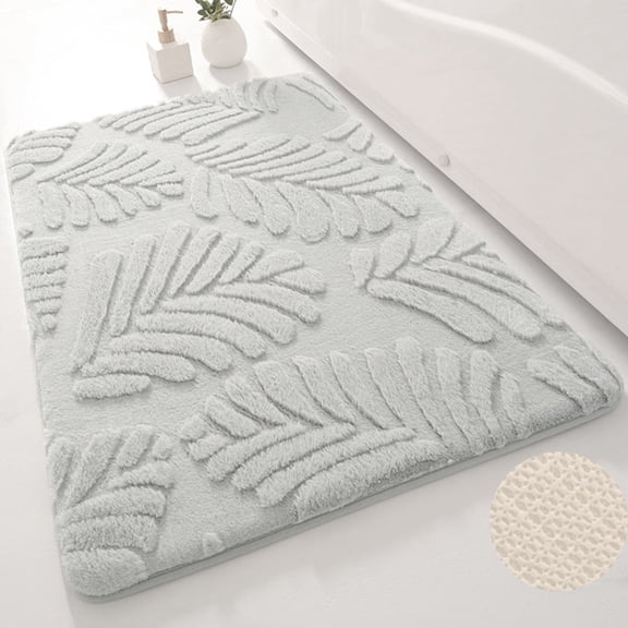 FUDAKUNA Soft Memory Foam Bathroom Rugs 20"x32" Gray Leaf Pattern Bath Mat Absorbent Non-Slip Backing