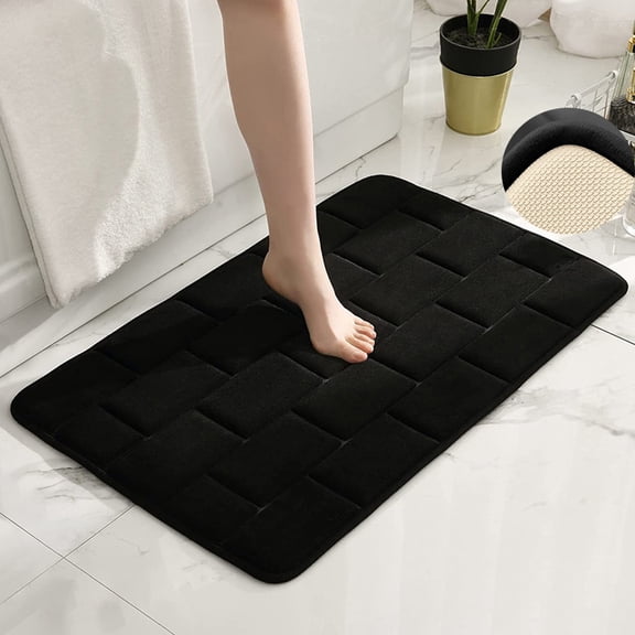 FUDAKUNA Soft Memory Foam Bathroom Rugs 20x32inch Anti-slip Absorbent Black Brick Stripes Bath Mat Machine Washable