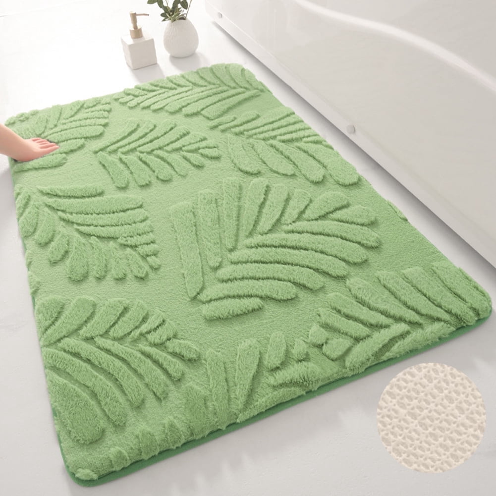 FUDAKUNA Soft Modern Memory Foam Bathroom Rugs Absorbent Non-Slip Backing 20" x 32" Green Leaf Pattern Decorative Bath Mats