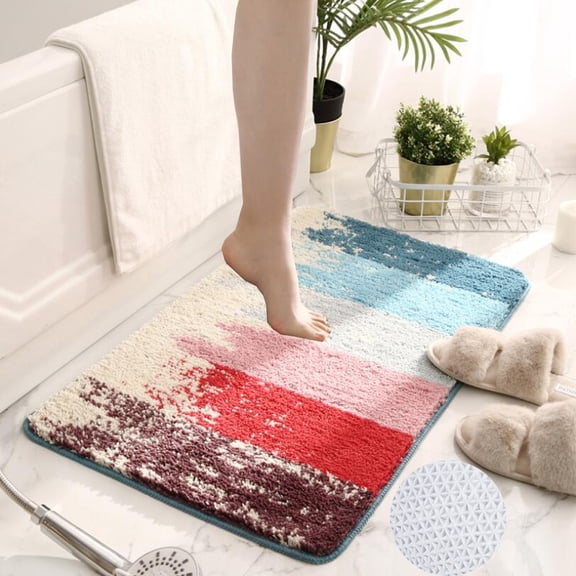 FUDAKUNA Soft Microfiber Bathroom Rugs Non-Slip Absorbent 20 x 32inch Multicolor Striped Pattern Plush Bath Mats Washable