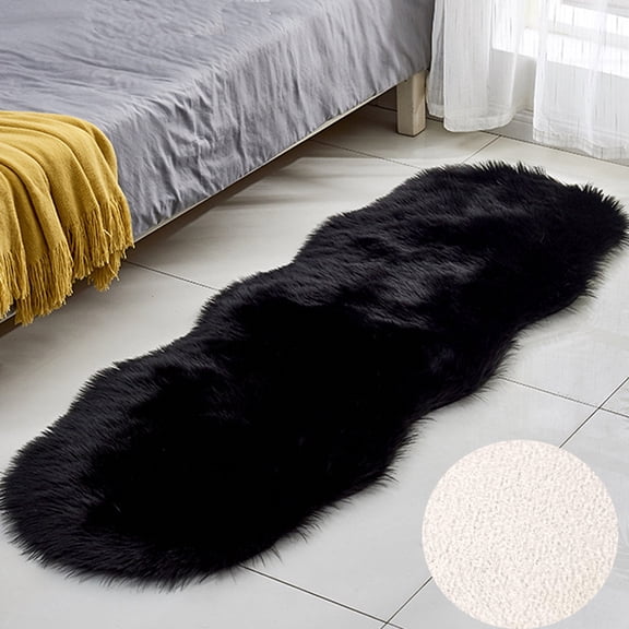 FUDAKUNA Soft Plush Black Area Rugs 20 x 50inch Faux Fur Sheepskin Shaggy Comfortable Carpet for Bedroom Living Room Nursery Floor Mat