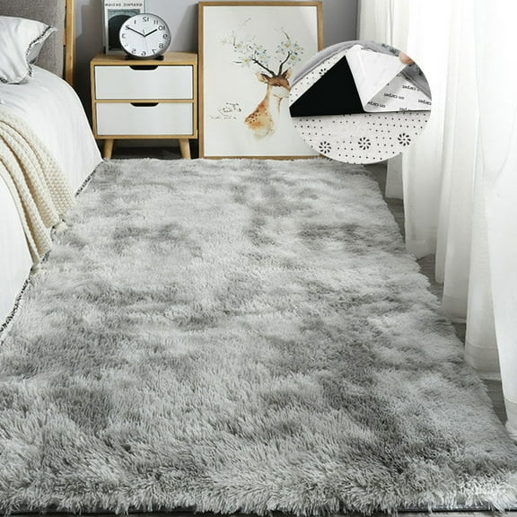 FUDAKUNA Soft and Comfortable Fluffy Rug 39" x 63" Light Gray Shaggy Non-Slip Backing Carpet for Bedroom Nursery Living Room