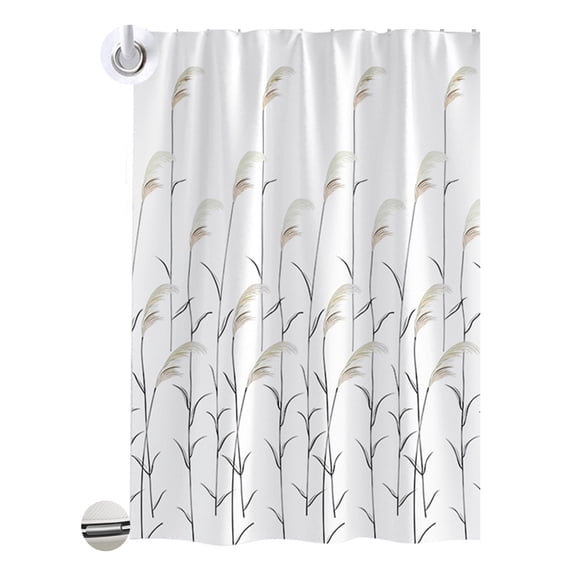 FUDAKUNA Waterproof Shower Curtain with 16 Hooks 48" x 79" Reed Pattern Polyester Bath Curtains Machine Washable