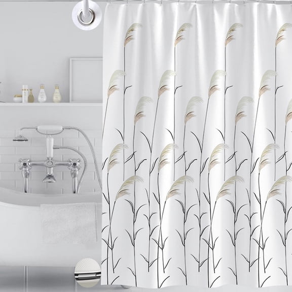 FUDAKUNA Waterproof Shower Curtain with 16 Hooks 59"x79" Reed Pattern Polyester White Curtains Machine Washable