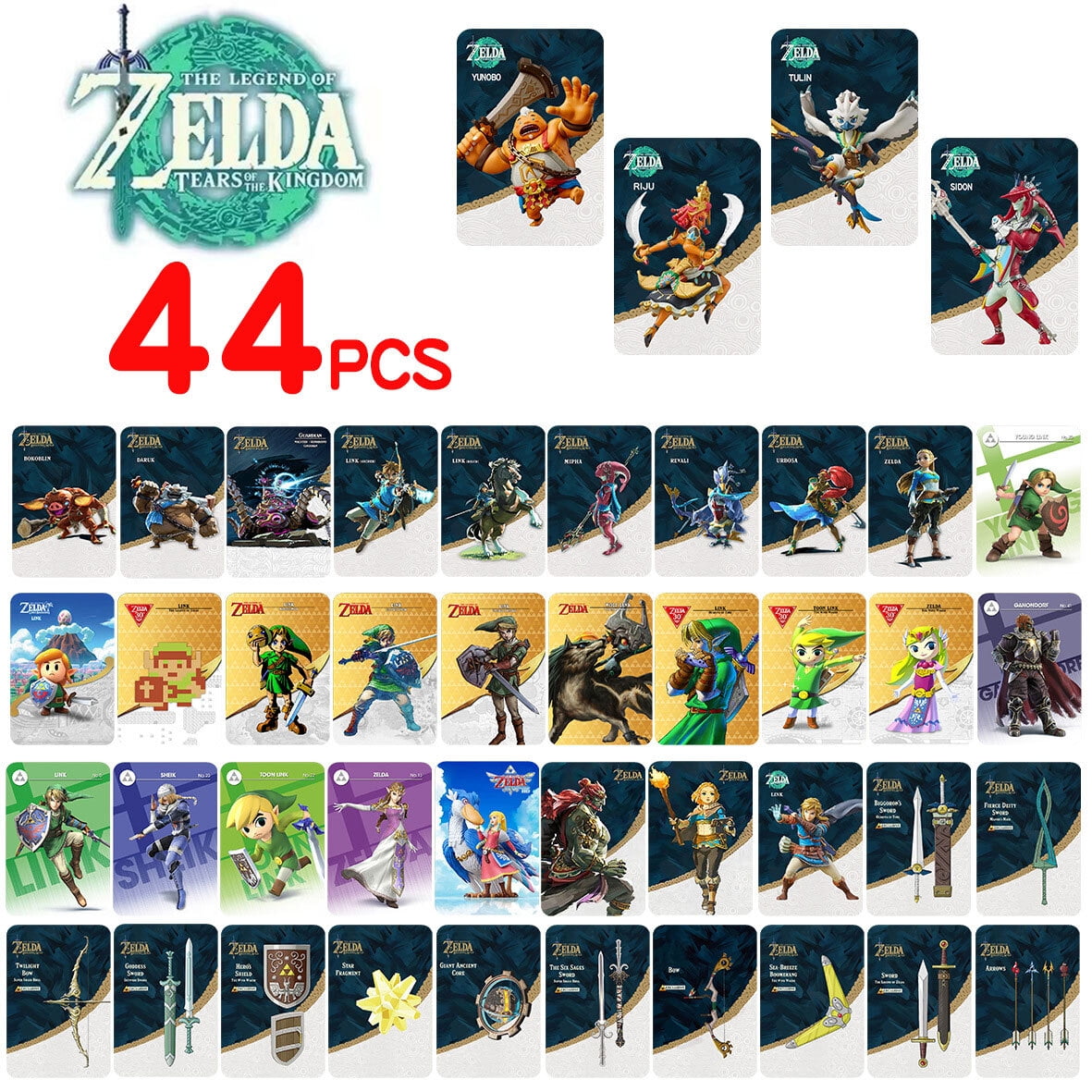 FUDAR 44Pcs Zelda Amiibo Cards Latest GANONDORF botw link NFC Compatible Switch Wii U Zelda Tears of the Kingdom / Breathe of The Wild skysword