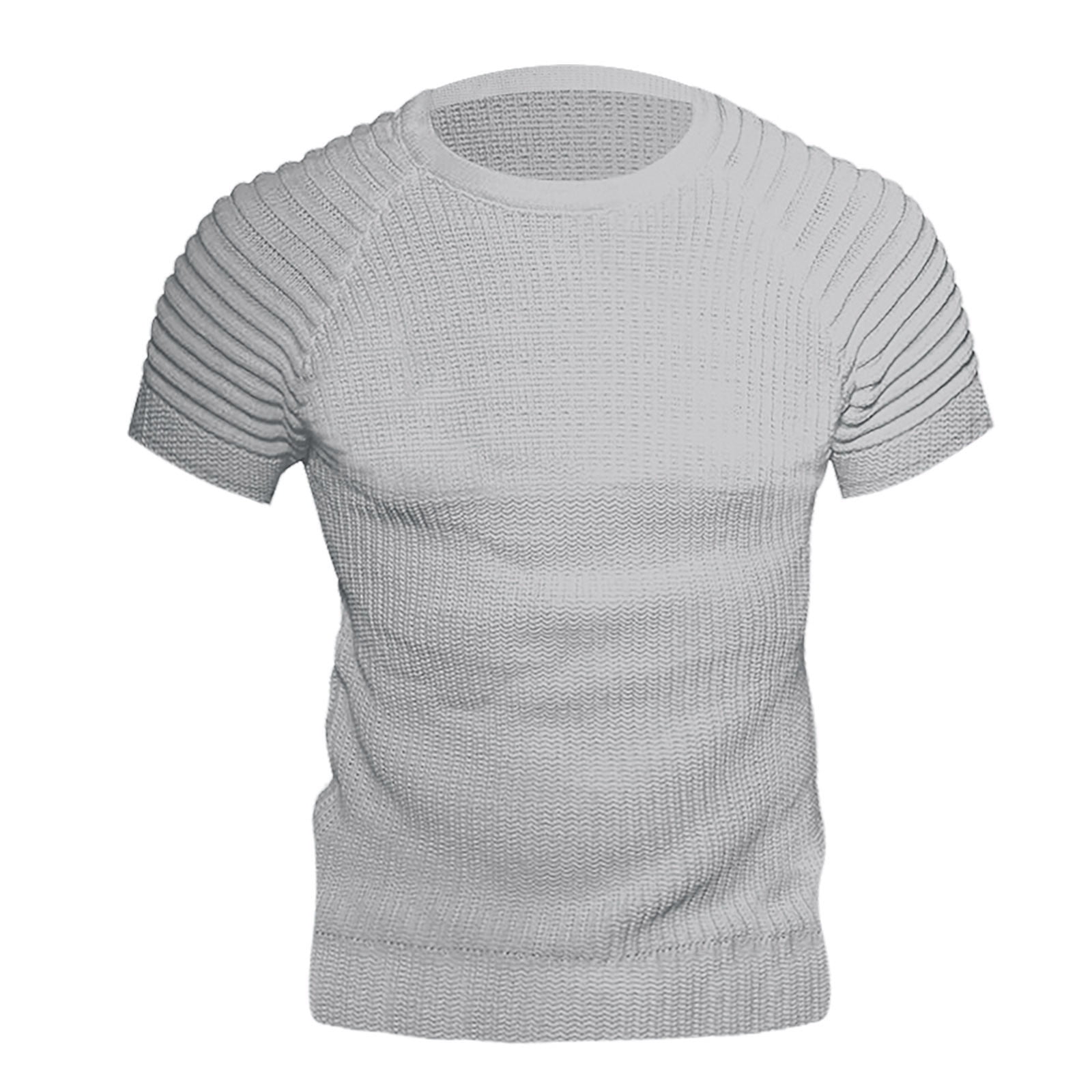 FUDERU Men's Fitted T Shirt Pleated Sleeve Muscle Building Shirt Long