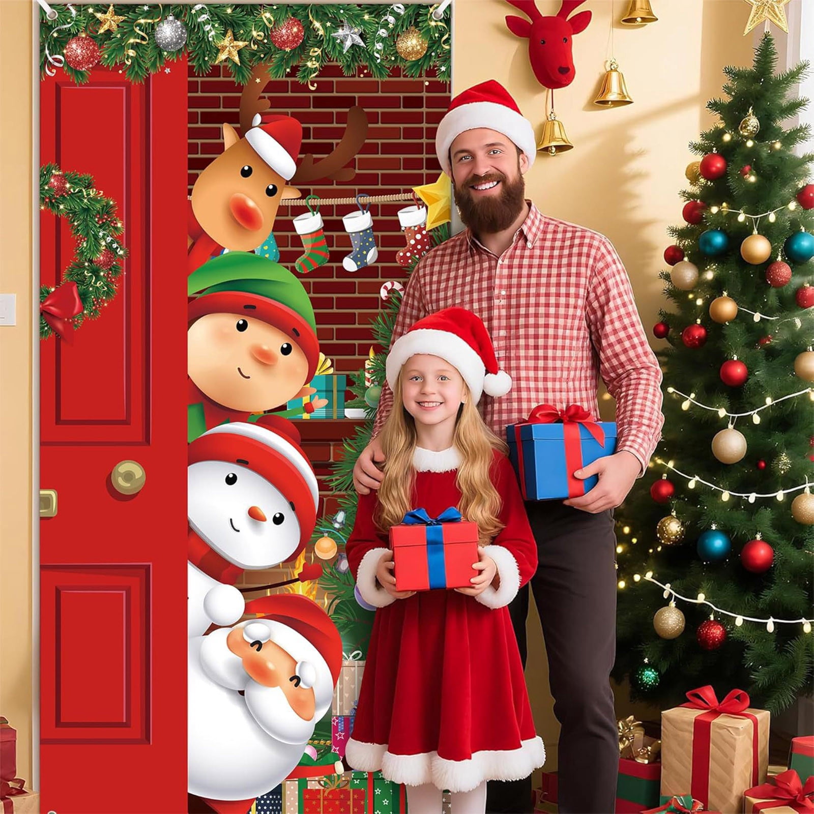 FUDUUIU 1pcs Christmas Door Curtain Decorations, Festive Holiday ...