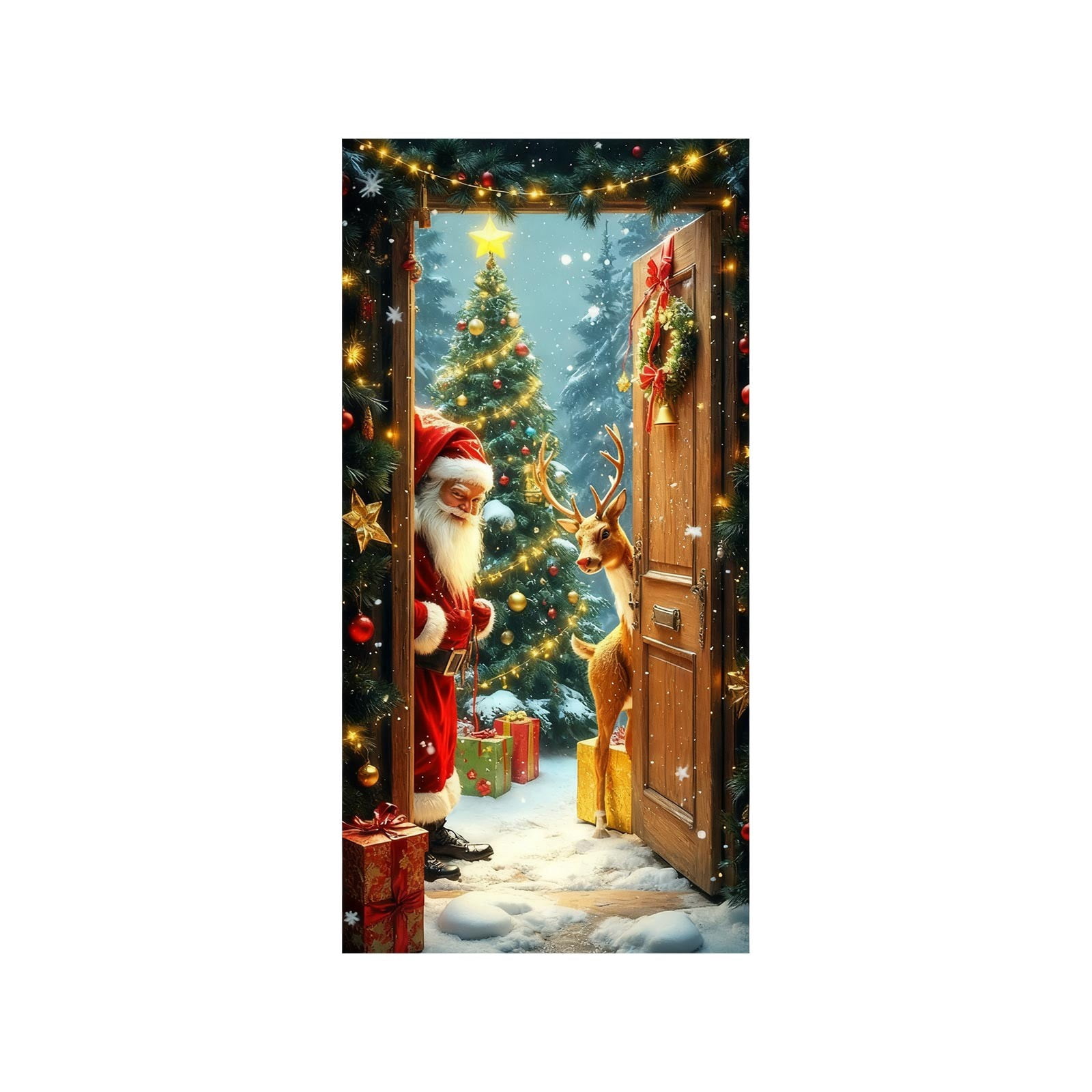 FUDUUIU 1pcs Christmas Door Curtain Santa Claus Design Polyester Fabric ...