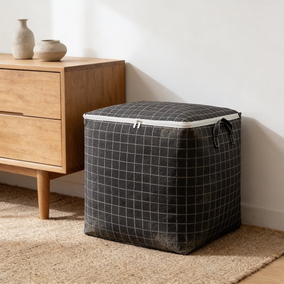 FUDUUIU Zipper Storage Bag for Clothes and Quilt, Heavy Duty Non-Woven Organizer with Reinforced Handles, Collapsible Reusable Moving and Travel Storage Solution