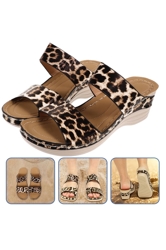 Womens Rustic Leopard Print Sandals, Comfortable EVA , Non- , Breathable Fashion Footwear Pair
