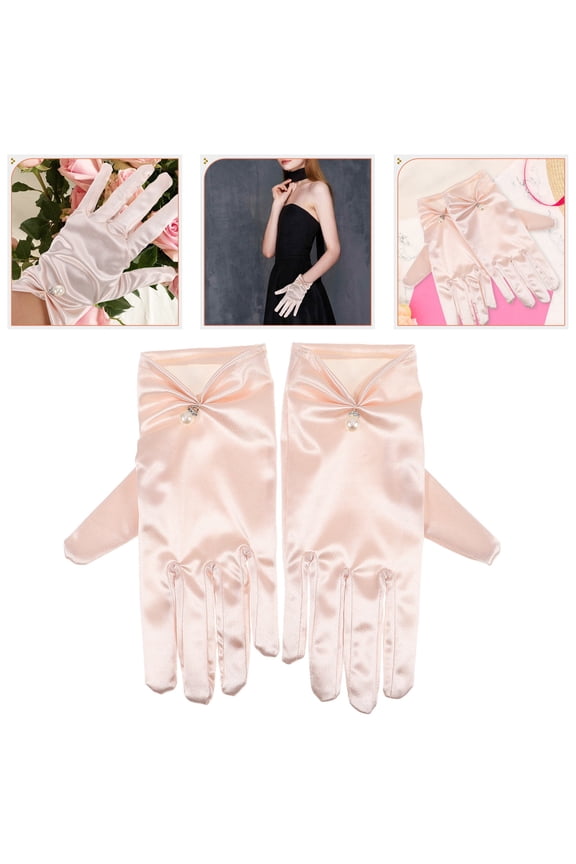1 Pair Short Opera Satin Gloves Decorated Distinctive Style For Prom Night