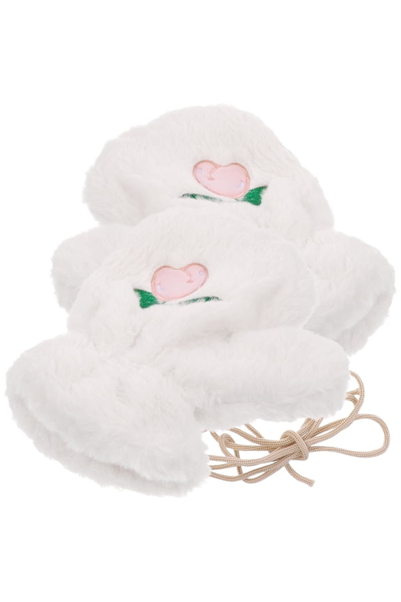 Womens White Full Finger Polyester Gloves, Warm Windproof Winter Gloves, 1 Pair