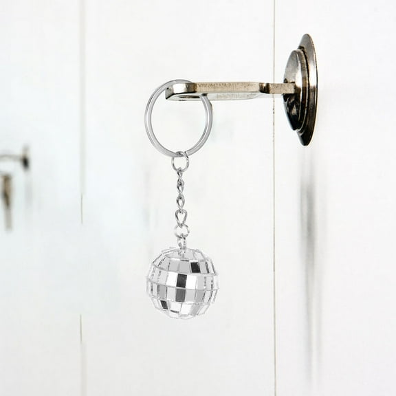 FUEENIRVA 10Pcs Disco Ball Keychain Charm Zinc Alloy Round Silver For Keys Bags Christmas Party Decoration