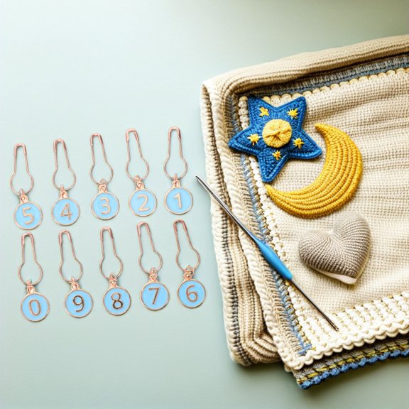 FUEENIRVA 10Pcs Number Stitch Marker Charms Sky Blue Crochet Row Counter for DIY Knitting