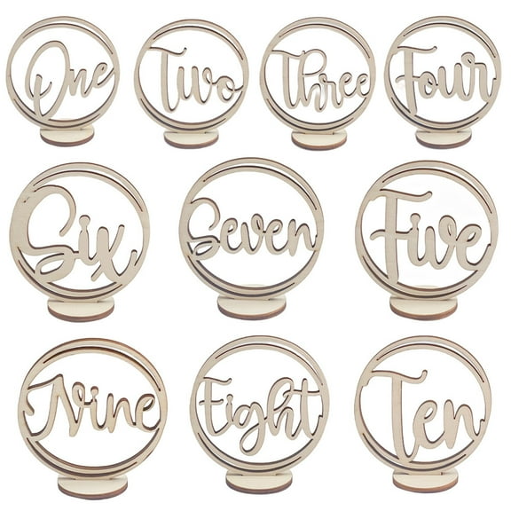 FUEENIRVA Wedding Table Numbers with Stands Elegant Wood Table Number Signs 10Pcs