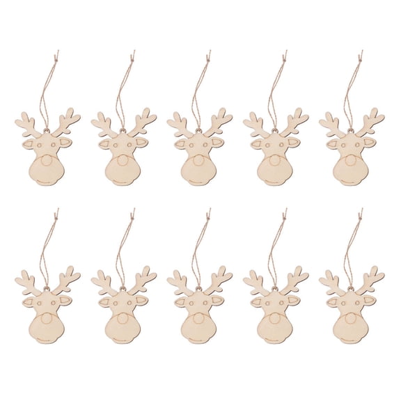 FUEENIRVA 10pcs Reindeer Christmas Wooden Hanging Tags, Rustic Wood Ornament Decorations for Holiday Tree Party Decor